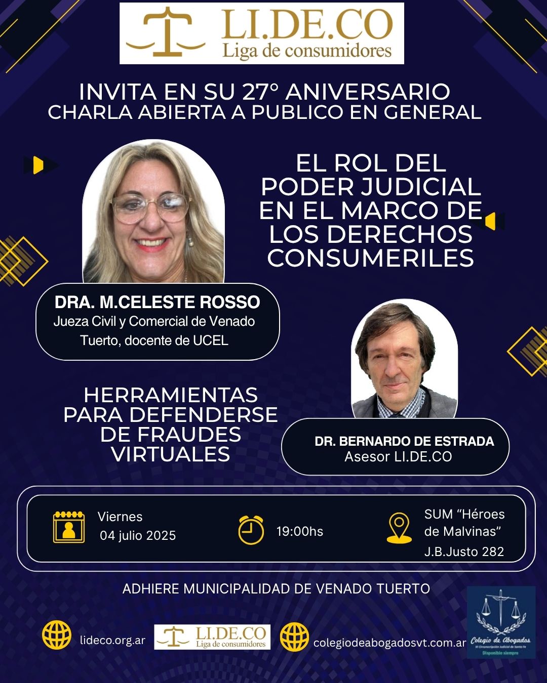 EN EL MARCO DEL 27° ANIVERSARIO DE LIDECO  CHARLA ABIERTA AL PUBLICO EN GENERAL: “FRAUDES VIRTUALES, TUTELA EFECTIVA DE LOS DERECHOS DE LOS CONSUMIDORES”